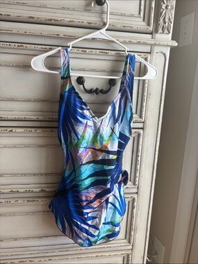 Maxine of Hollywood Blue Tropical Leaf Print Womans ' One-Piece Swimsuit